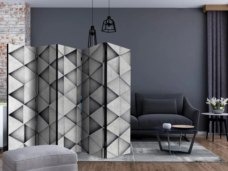 Parawan 5-częściowy - Szare trójkąty II [Room Dividers]