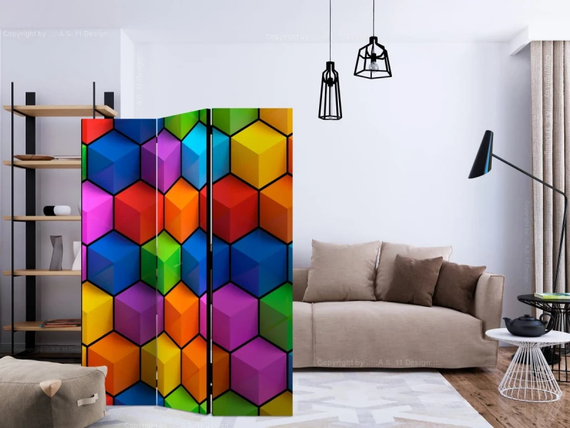 Parawan 3-częściowy - Tęczowa geometria [Room Dividers]
