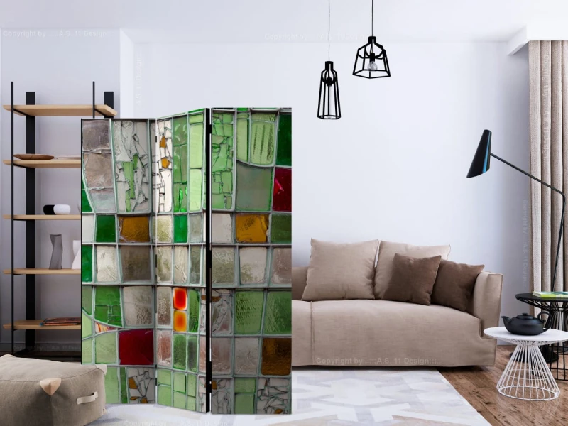 Parawan 3-częściowy - Szmaragdowy witraż [Room Dividers]