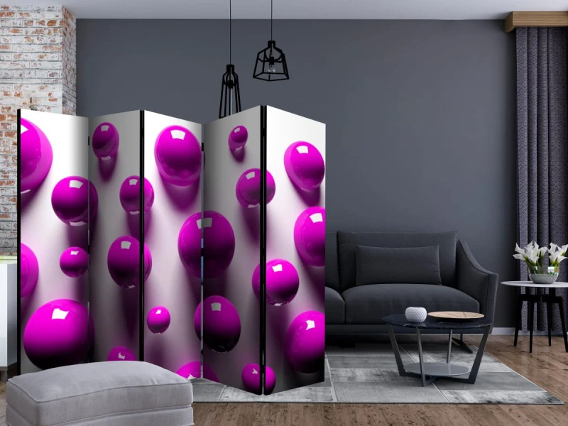 Parawan 5-częściowy - Fioletowe kulki II [Room Dividers]