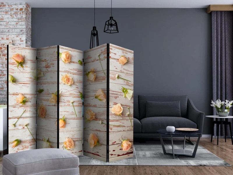 Parawan 5-częściowy - Drewno i róże II [Room Dividers]