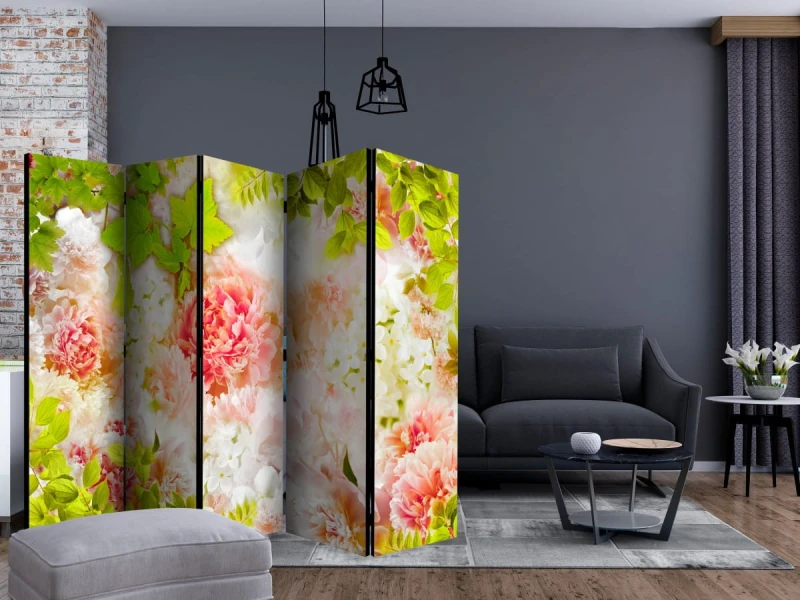Parawan 5-częściowy - Jasne piwonie II [Room Dividers]