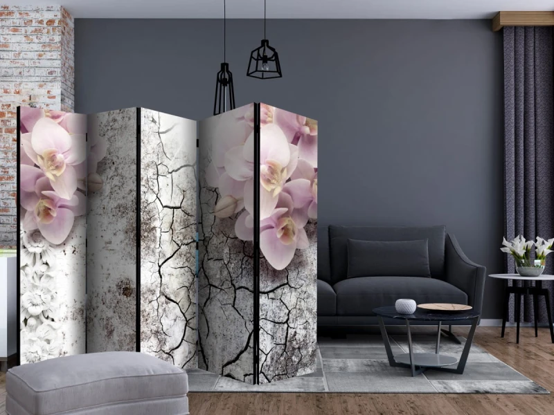 Parawan 5-częściowy - Pąsowe orchidee II [Room Dividers]