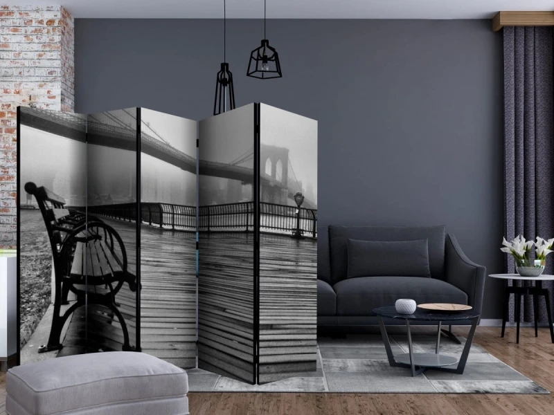 Parawan 5-częściowy - A Foggy Day on the Brooklyn Bridge II [Room Dividers]