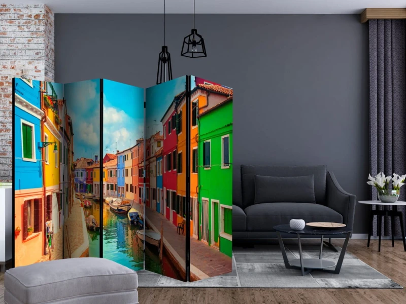 Parawan 5-częściowy - Kolorowy kanał w Burano II [Room Dividers]
