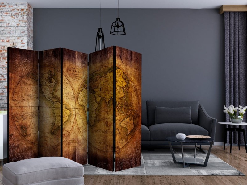 Parawan 5-częściowy - Świat na starej mapie II [Room Dividers]