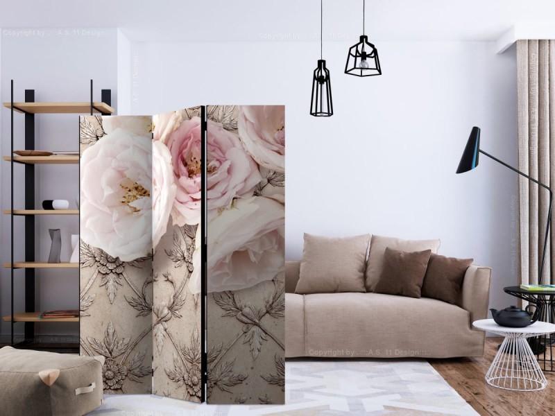 Parawan 3-częściowy - Romantyczny beż [Room Dividers]