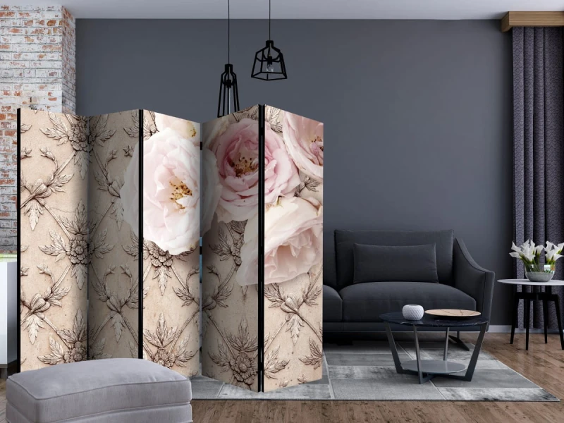 Parawan 5-częściowy - Romantyczny beż II [Room Dividers]