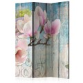 Parawan 3-częściowy - Różowe kwiaty na drewnie [Room Dividers]
