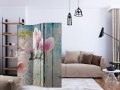 Parawan 3-częściowy - Różowe kwiaty na drewnie [Room Dividers]