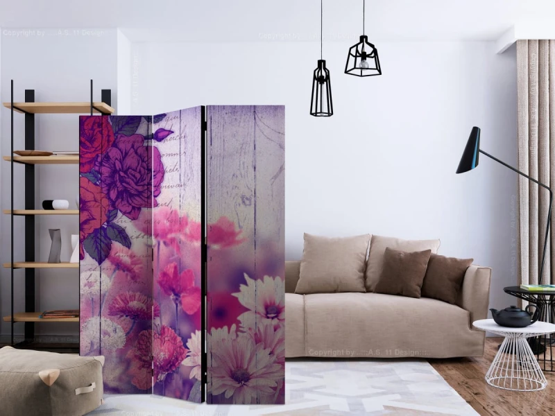 Parawan 3-częściowy - Kwiatowe wspomnienie [Room Dividers]