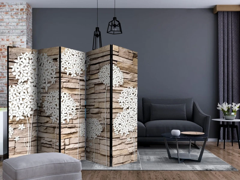 Parawan 5-częściowy - Kwiaty na kamieniu II [Room Dividers]