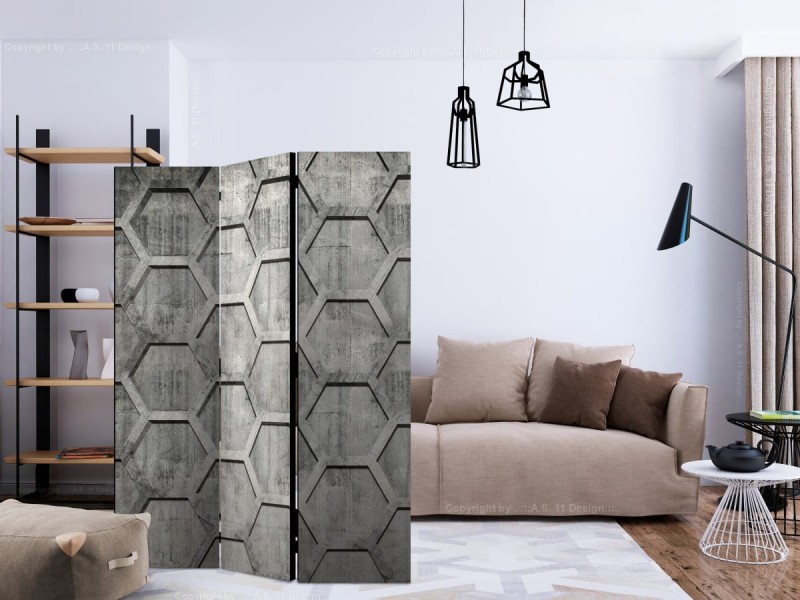 Parawan 3-częściowy - Platynowe sześciany [Room Dividers]