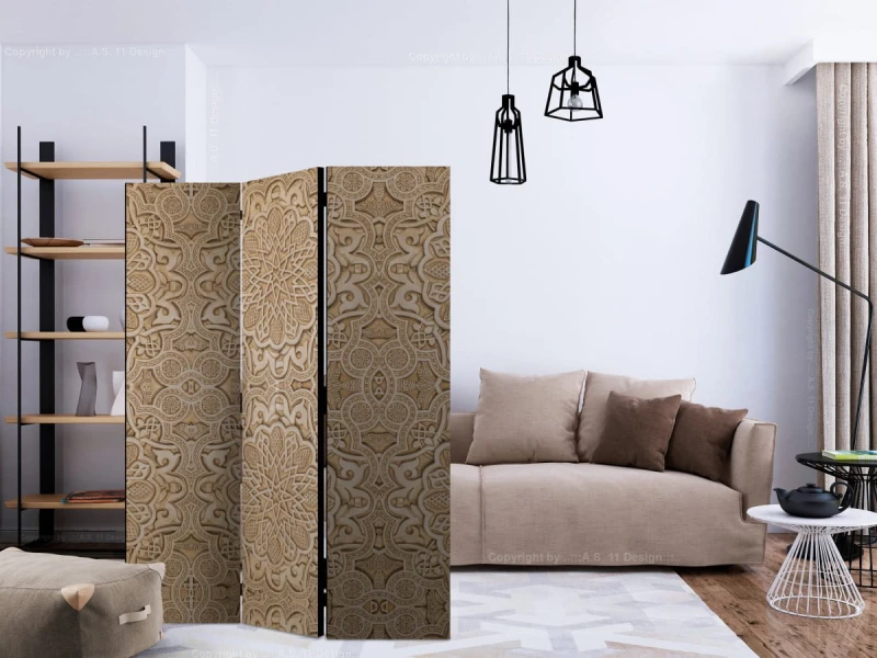 Parawan 3-częściowy - Piaskowy ornament [Room Dividers]