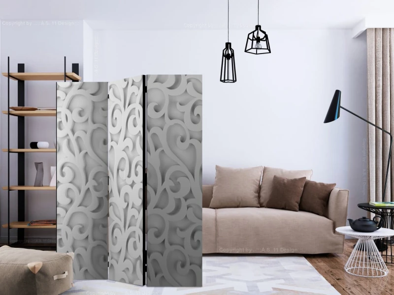 Parawan 3-częściowy - Biały ornament [Room Dividers]