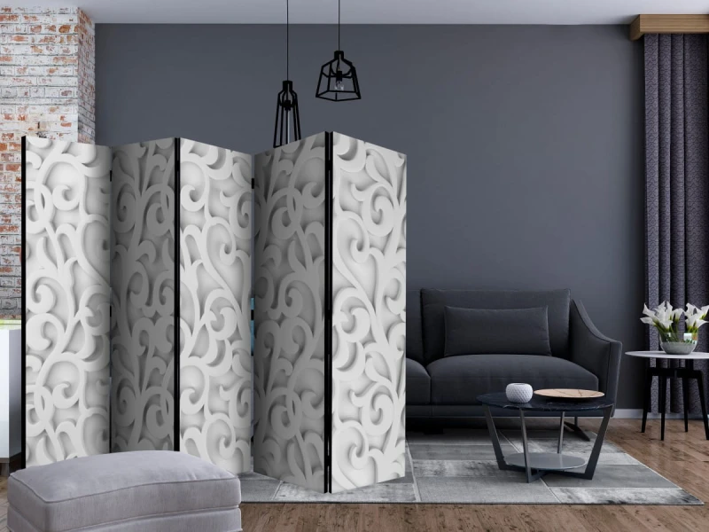 Parawan 5-częściowy - Biały ornament II [Room Dividers]