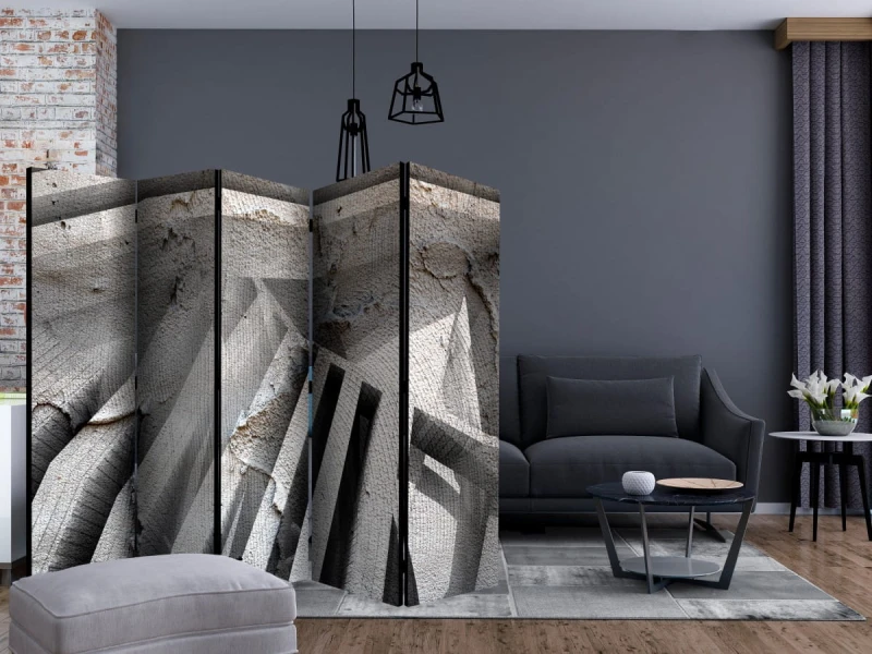 Parawan 5-częściowy - Beton 3D II [Room Dividers]