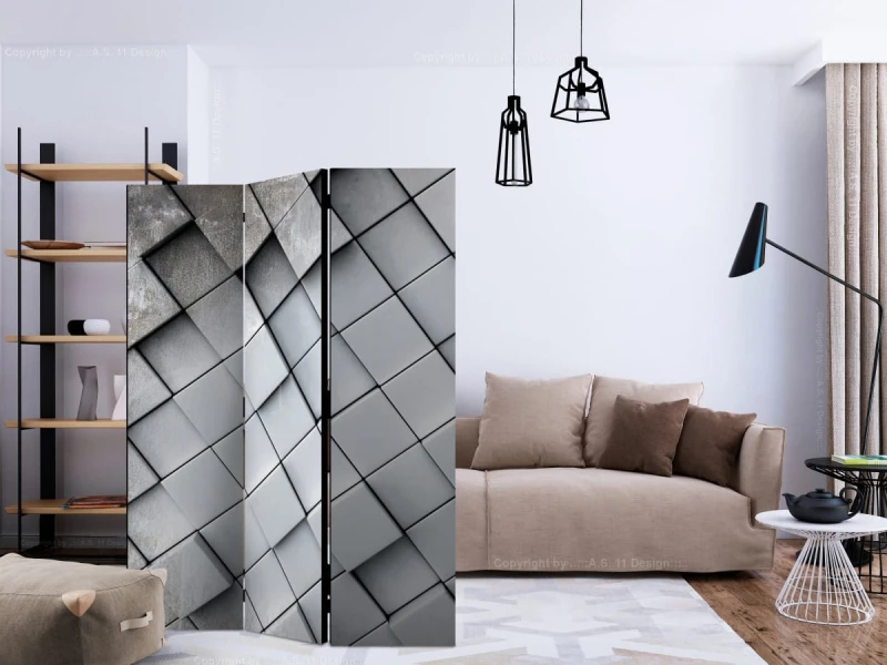 Parawan 3-częściowy - Szare tło 3D [Room Dividers]