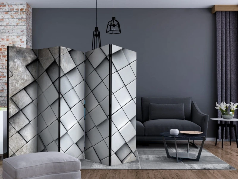Parawan 5-częściowy - Szare tło 3D II [Room Dividers]