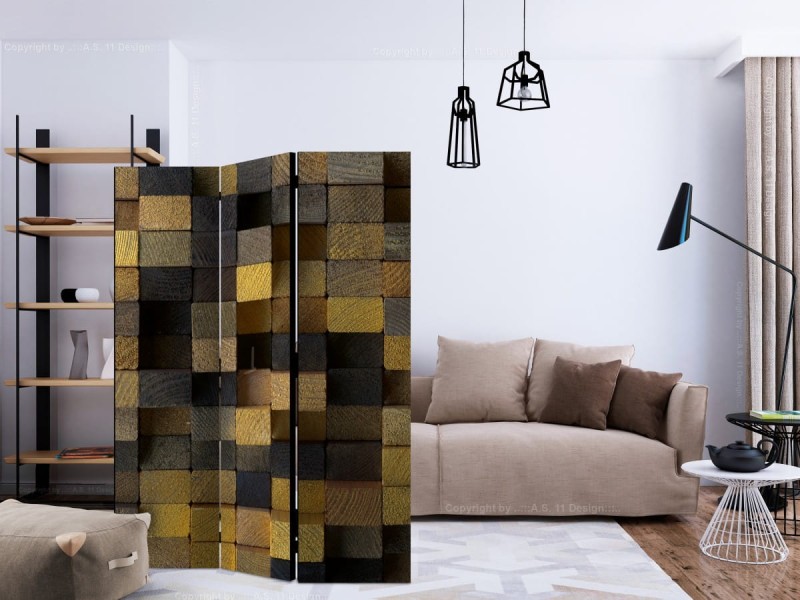 Parawan 3-częściowy - Drewniane kostki [Room Dividers]