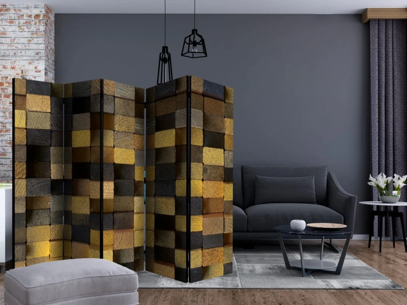 Parawan 5-częściowy - Drewniane kostki II [Room Dividers]