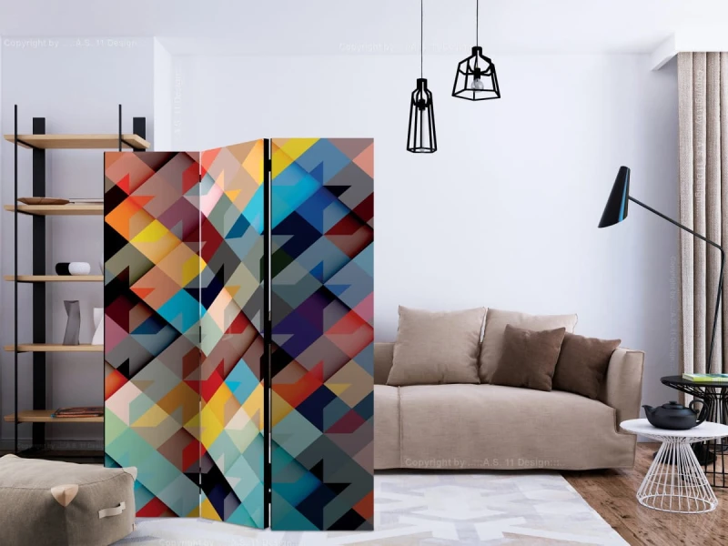 Parawan 3-częściowy - Kolorowy patchwork [Room Dividers]
