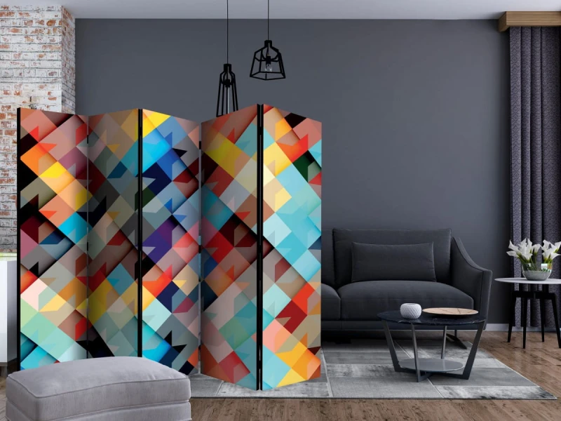 Parawan 5-częściowy - Kolorowy patchwork II [Room Dividers]