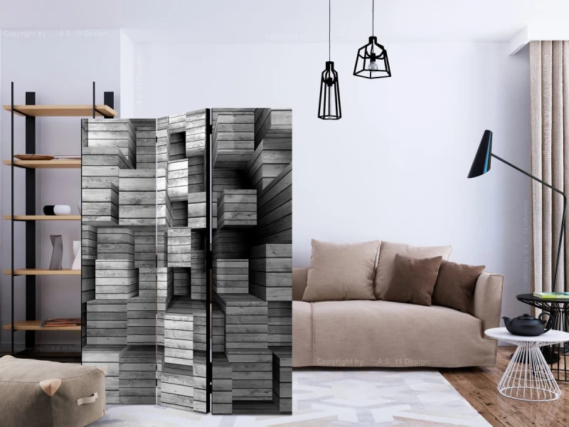 Parawan 3-częściowy - Szara precyzja [Room Dividers]