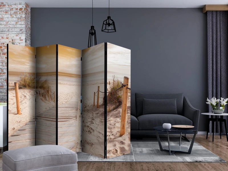 Parawan 5-częściowy - Na plaży - sepia II [Room Dividers]