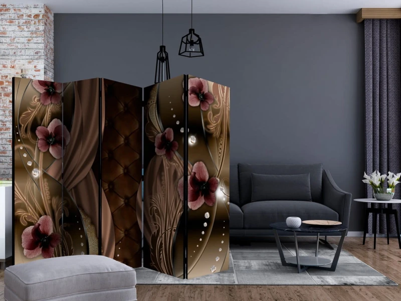 Parawan 5-częściowy - Burgundowe bratki II [Room Dividers]