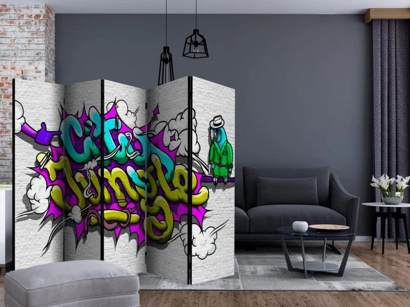 Parawan 5-częściowy - Miejska dżungla - graffiti II [Room Dividers]