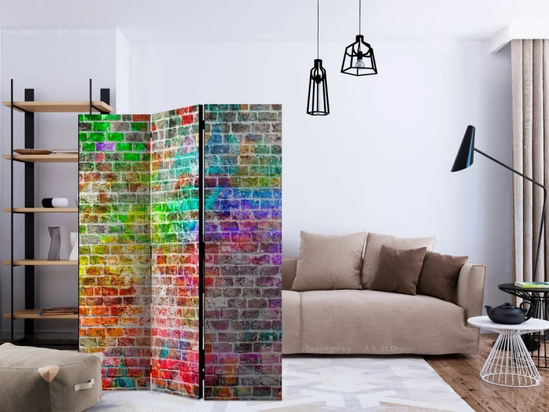 Parawan 3-częściowy - Tęczowy mur [Room Dividers]