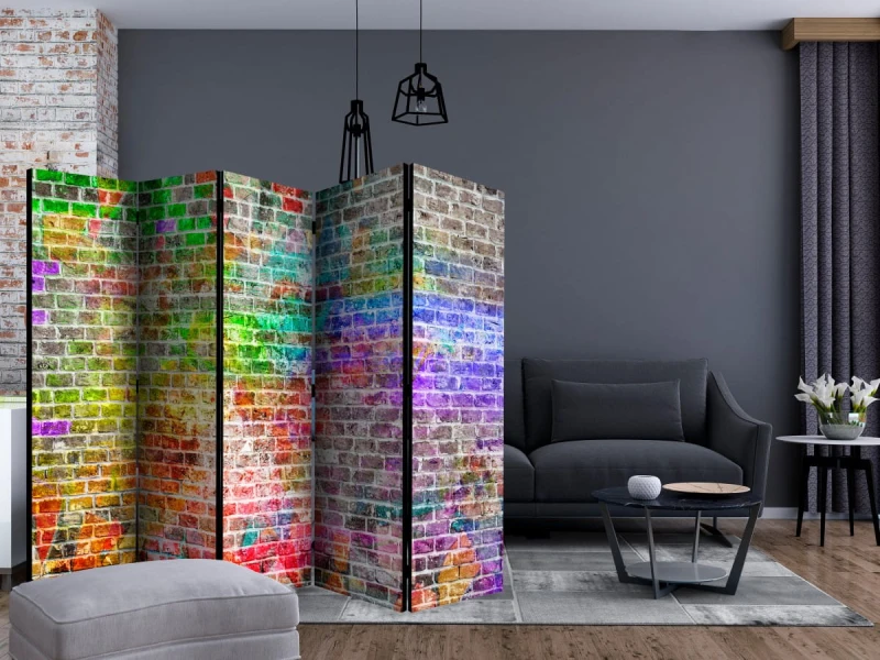 Parawan 5-częściowy - Tęczowy mur II [Room Dividers]