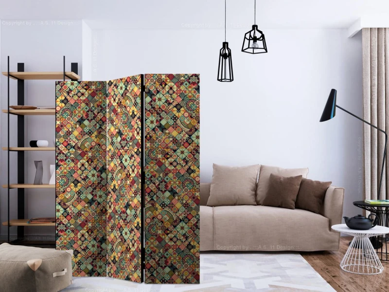 Parawan 3-częściowy - Tęczowa mozaika [Room Dividers]