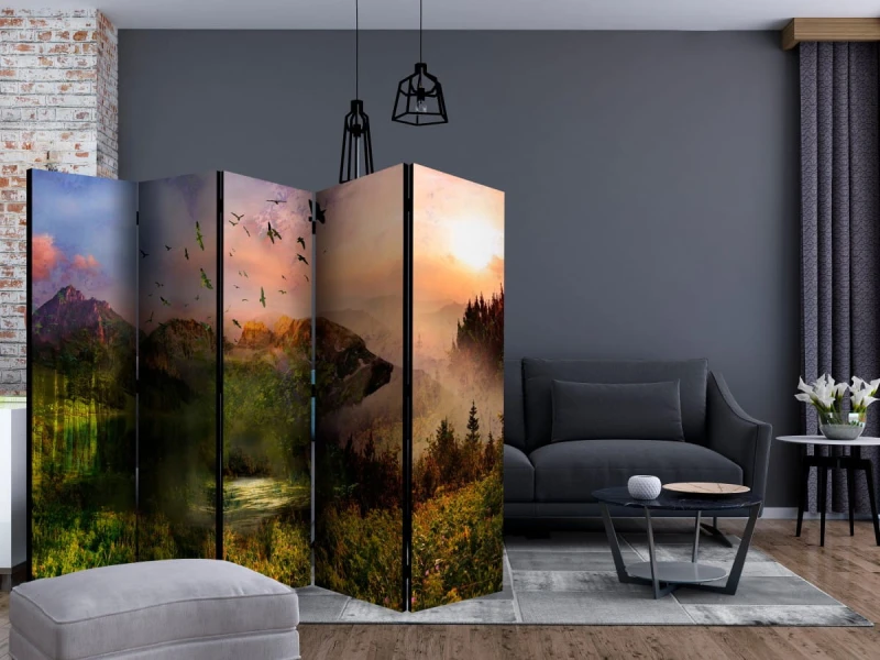 Parawan 5-częściowy - Niedźwiedź w górach II [Room Dividers]