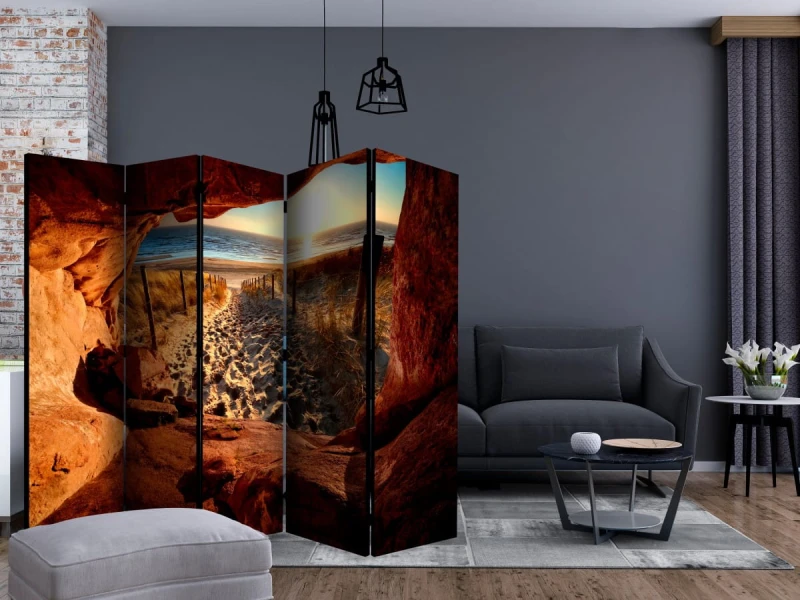 Parawan 5-częściowy - Jaskinia: Piękna plaża II [Room Dividers]