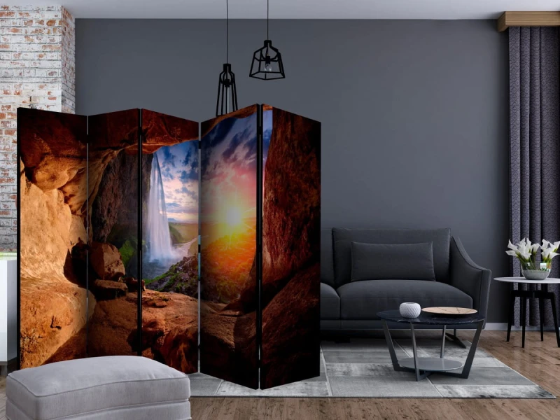 Parawan 5-częściowy - Jaskinia: Wodospad Seljalandsfoss II [Room Dividers]