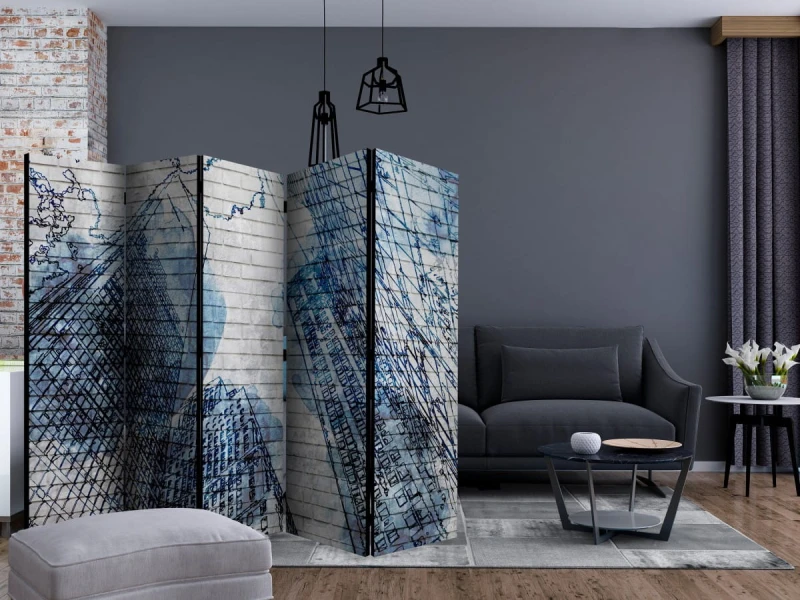 Parawan 5-częściowy - Atramentowy Nowy Jork II [Room Dividers]