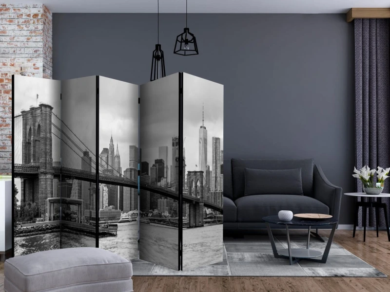 Parawan 5-częściowy - Droga na Manhattan (czarno-biały) II [Room Dividers]