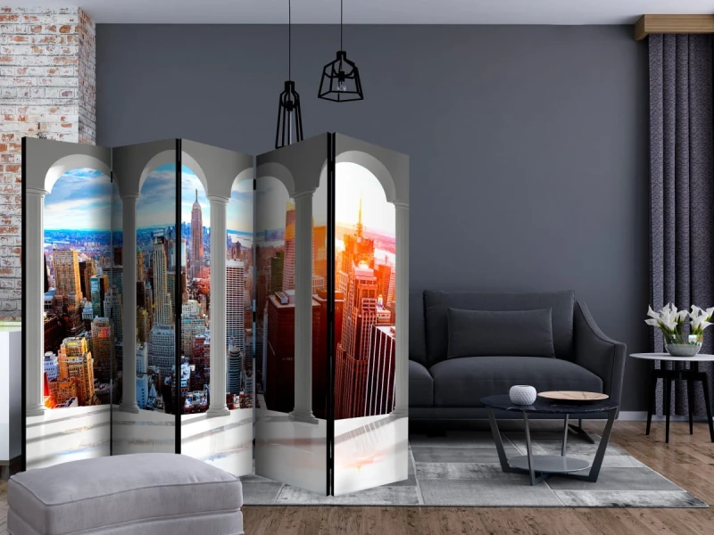 Parawan 5-częściowy - Filary i Nowy Jork II [Room Dividers]