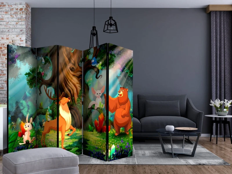Parawan 5-częściowy - Miś i przyjaciele II [Room Dividers]