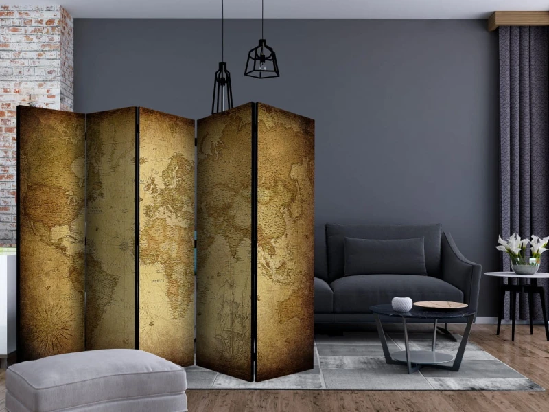 Parawan 5-częściowy - Stara mapa II [Room Dividers]