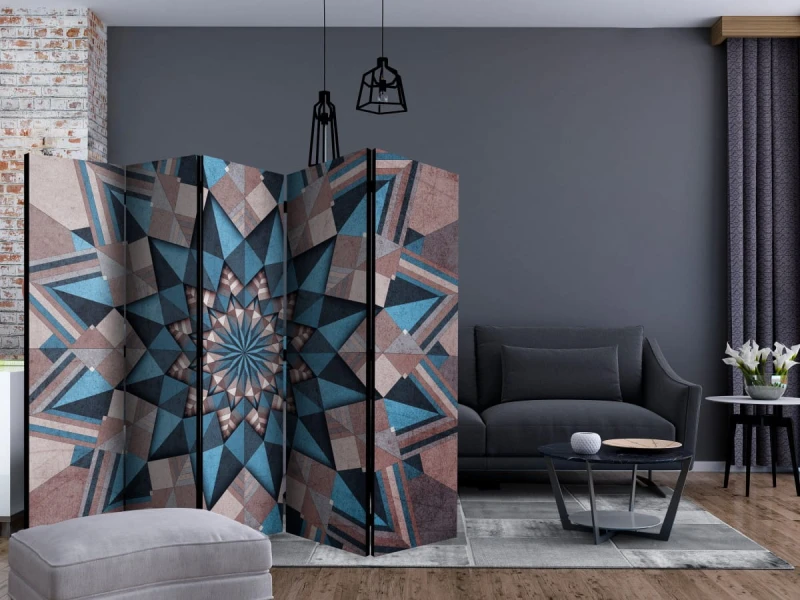 Parawan 5-częściowy - Gwiezdna mandala (brązowo-niebieski) II [Room Dividers]