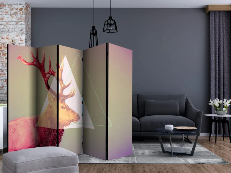 Parawan 5-częściowy - jeleń (motyw graficzny) II [Room Dividers]
