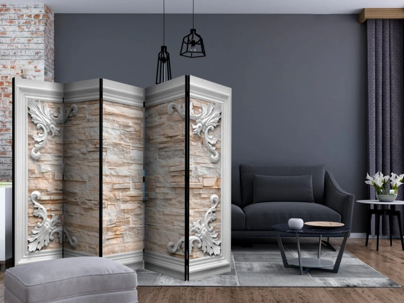 Parawan 5-częściowy - Cegła w ramce (pomarańczowy) II [Room Dividers]