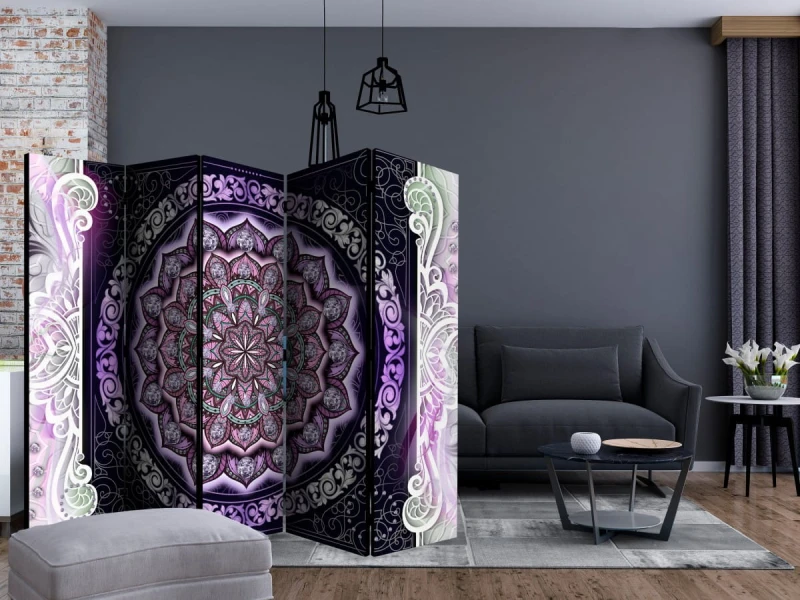 Parawan 5-częściowy - Okrągły witraż (fioletowy) II [Room Dividers]