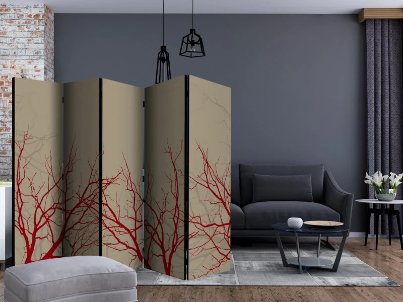 Parawan 5-częściowy - Red-hot branches II [Room Dividers]