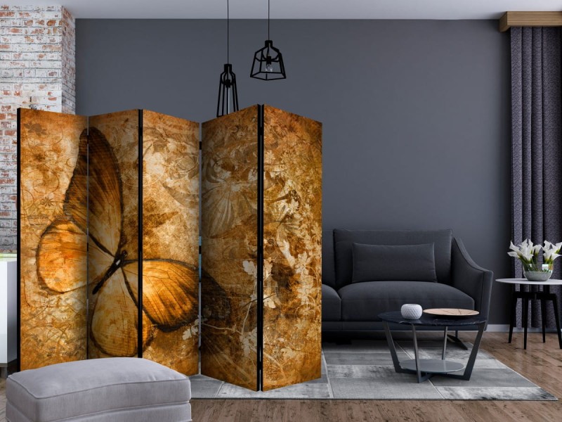Parawan 5-częściowy - motyl (sepia) II [Room Dividers]