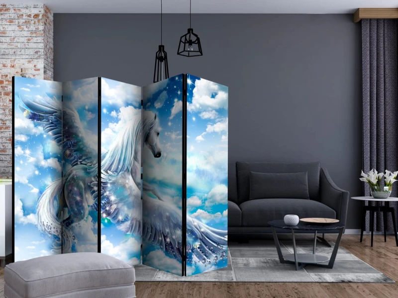Parawan 5-częściowy - Pegaz (niebieski) II [Room Dividers]