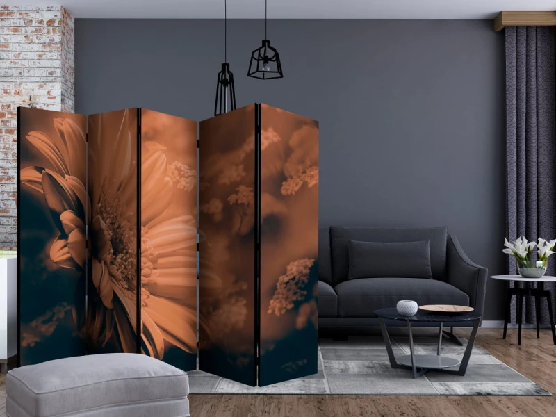 Parawan 5-częściowy - Gerbera w brązach II [Room Dividers]